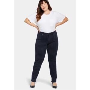 NYDJ Marilyn Straight Stretch Tahoe Stripe Blue Lift Tuck Jeans 10